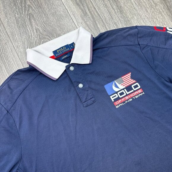 Ralph Lauren Polo Open 65 Shirt USA Offshore Sailing Team Mens Large Blue Preppy - Picture 4 of 16
